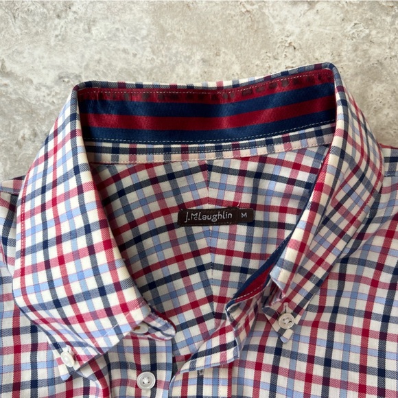 J. McLaughlin Men’s Red and Blue Plaid Button Down Dress Shirt, size M - Picture 6 of 7